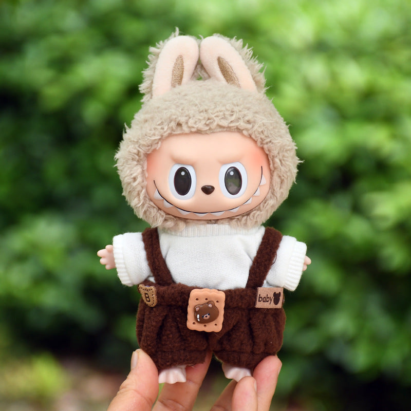 Pants Only] Macaron labubu Pendant Clothes Bear Brown Suspenders 17cm Labu Lovely Pants