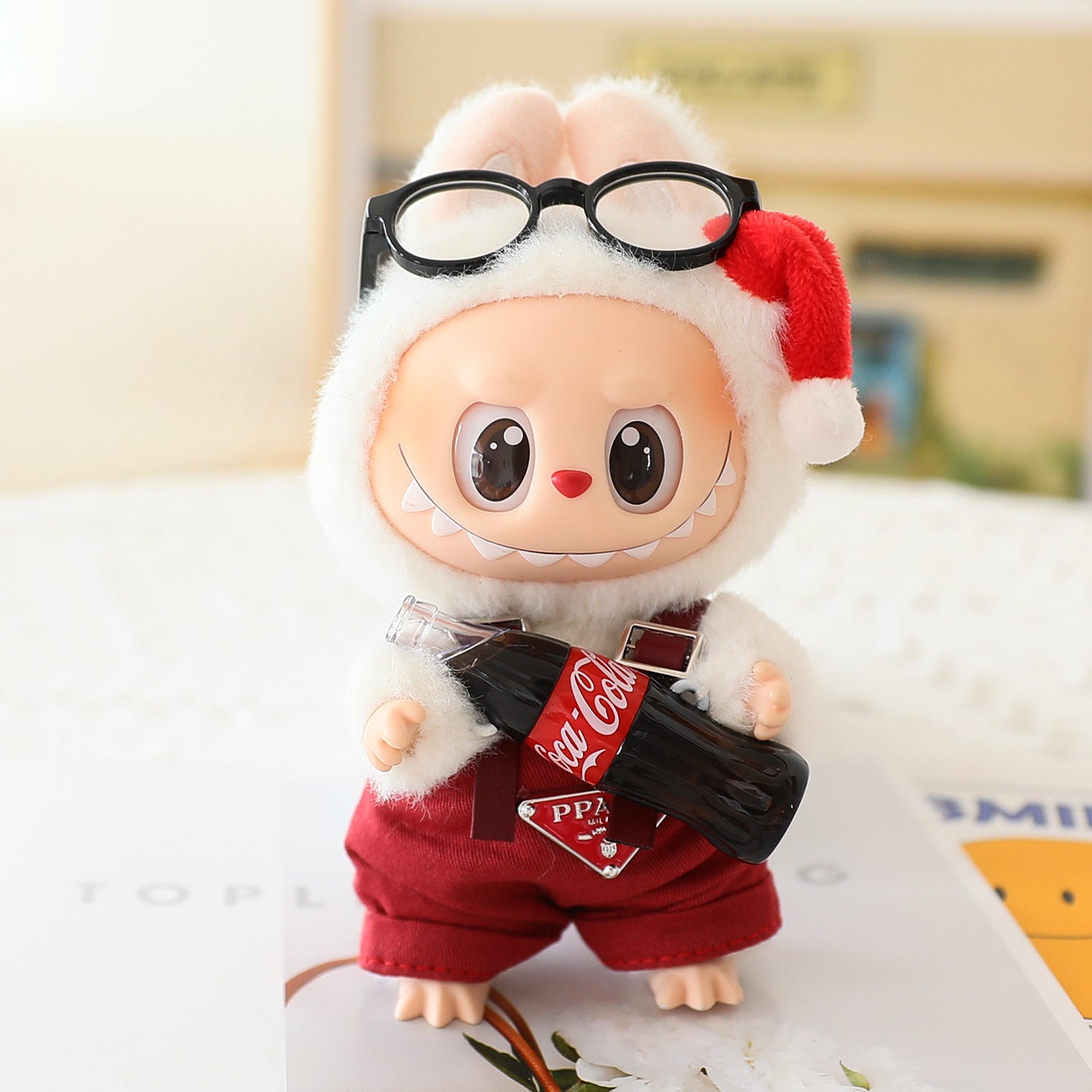 17cm Labubu Fisherman Hat Macaron Vinyl Face Labubu Doll Doll Triangle suit Glasses