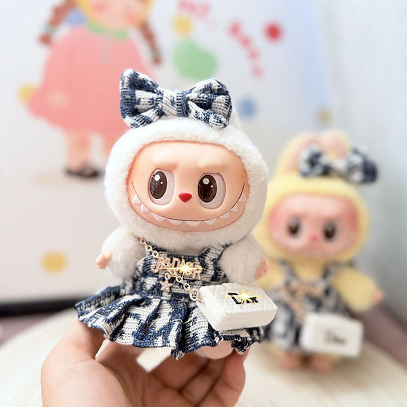 Clothes Only] 17cm Pendant Labubu Clothes Cat t Camellia Straw Hat Suit Labubu Doll Clothes