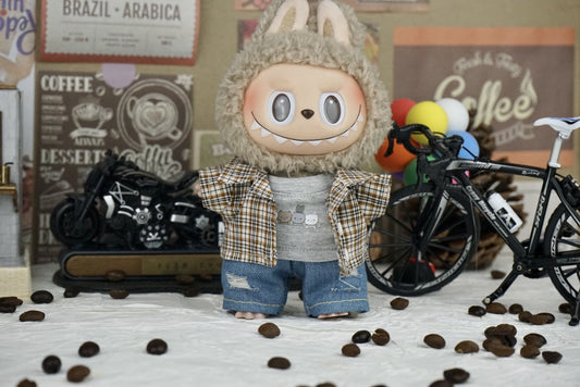 Labubu 17cm Doll Fashion Outfit - Plaid Jacket & T-Shirt Sets