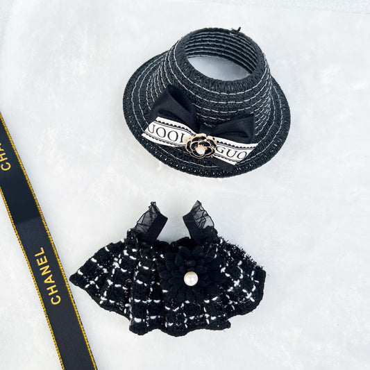 Labubu Doll Clothes - Black Straw Hat & Bow Suit for 1st & 2nd Gen Dolls