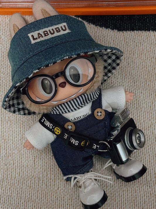 17cm Labubu Doll Outfit - Denim & Gray Suspender Suit Sets
