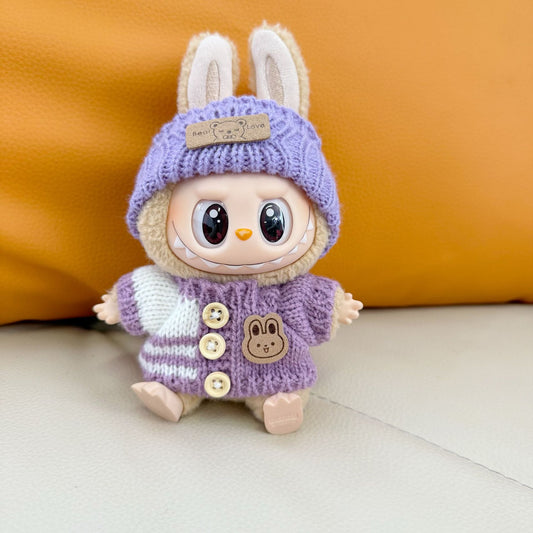 First and Second Generation Labubu Clothing Set with Bear Sweater, Bear Logo Hat, Purple Camera Set, Labubu Replacement New Style