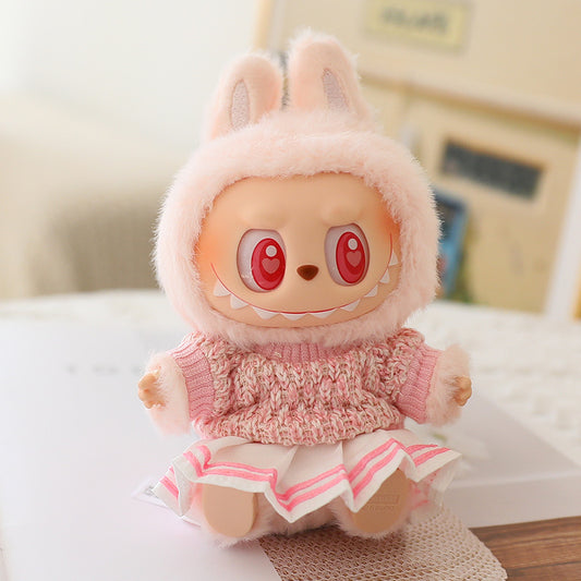 The second generation of Labubu blind box pendant clothes sit party pull cloth doll clothes for JK pleated skirt suit