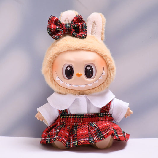 Only baby clothes] one or two generation pendant labubu clothes red plaid suspender skirt suit cloth baby clothes