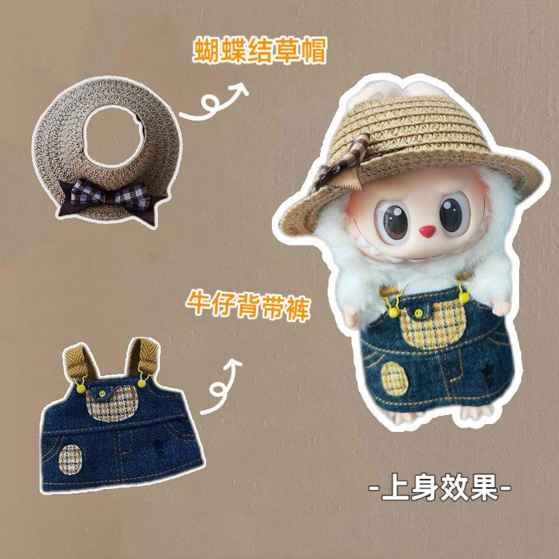 Labubu Doll Denim Overalls Set with Hat, Bag & Boots