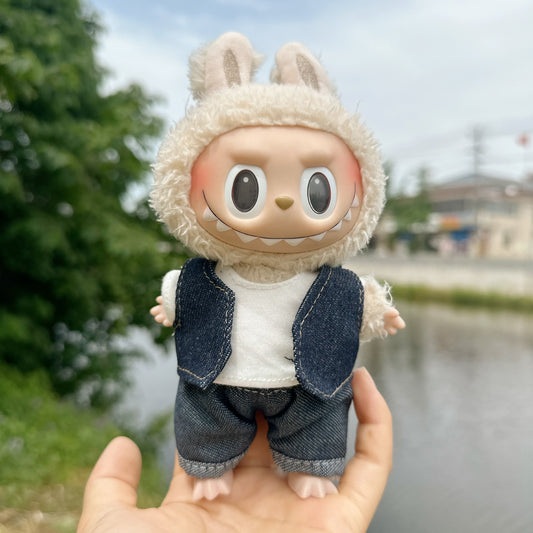 Clothes Only] Macaron Labu Cloth Pendant Clothes Denim suit 17CM Keychain LABUBU Hat Shoes