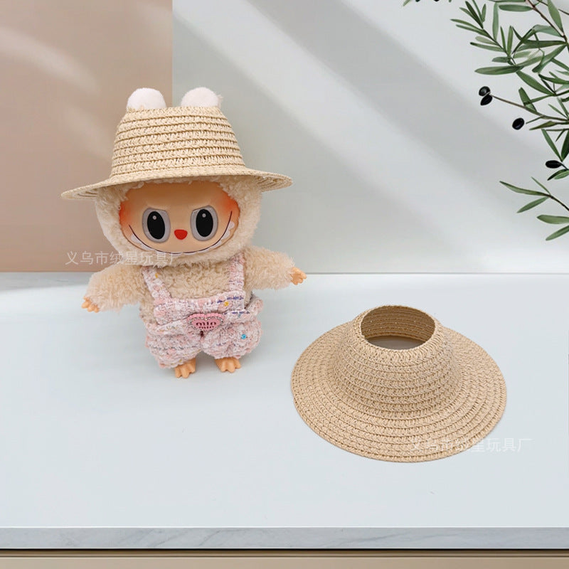 Labubu Empty Top Open Straw Hat Woven Hat Party Clothing Accessories Pastoral Style Labubu Doll Clothes Decorative Matching